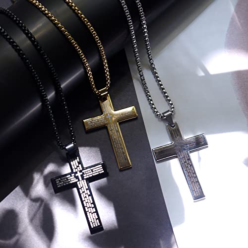 Renyilin Men's Stainless Steel Cross Necklace Prayer Base Baptismal Faith Jewelry (Style C -Black) #TOP5