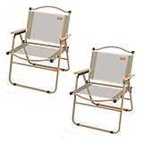 Juego de sillas plegables portátiles para acampar al aire libre, malla transpirable, respaldo caqui, grande, juego de 2 piezas