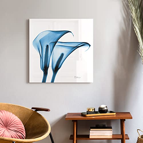 Empire Art Direct Frameless Free Floating Tempered Glass Panel Graphic Wall Art Ready To Hang, 24" X 24", Indigo Calla Lililes #TOP4