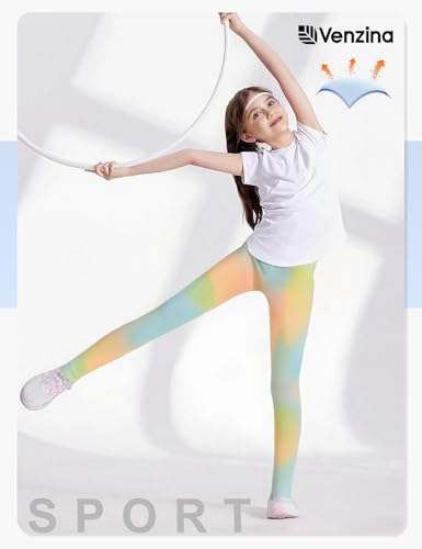 Image of Venzina Girls Printed Yoga Pants High Waist Athletic Leggings for Kids, Colorful Patterned Cropped Workout Pants for Running, Dance, Exercise & Casual Wear