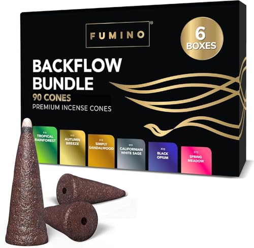 Fumino Rückfluss Backflow Wasserfall Räucherkegel-Set Essentiell Multipack - Frische Räucherkerzen mit Masala Agarbatti Joss Duft - 6 Boxen 90 Räucherkegel für Entspannung und Meditation Fumino Rückfluss Backflow Wasserfall Räucherkegel-Set Essentiell Multipack - Frische Räucherkerzen mit Masala Agarbatti Joss Duft - 6 Boxen 90 Räucherkegel für Entspannung und Meditation