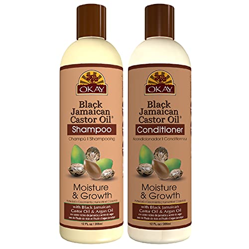 OKAY Shampoo & Conditioner Black Jamaican Castor Oil Hair Care Set |Moisture & Growth | Helps Strengthen & Regrow Hair | Sulfate, Silicone, Paraben Free For All Hair Types | Set of 2 x 12oz