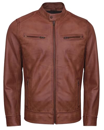 Leather Jacket Men - Casual Real Lambskin Cafe Racer Style Men's Leather Motorcycle Jackets2