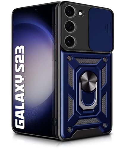 Image of WOW IMAGINE Tough Armor Bumper Mobile Back Case for Samsung Galaxy S23 5G | Sliding Camera Shield Cover | Shock Proof 360 Protection | Hybrid PC + TPU | Ring Holder with Kickstand - Blue