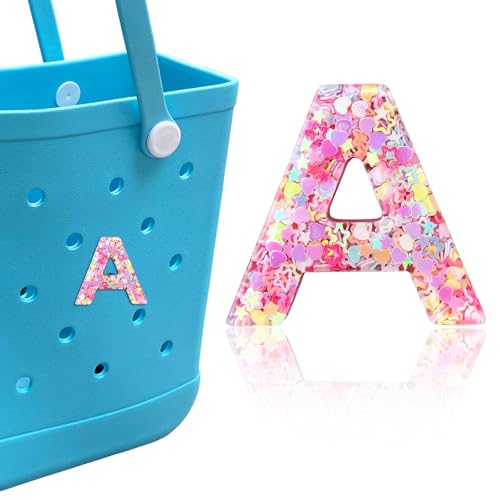 HLUWA Letter Charms for Bogg Bag, Alphabet Pink Sequin Lettering Accessories Charms for Bogg and Simply Southern Bag, Insert Decorative Letters Charm for Handbag Beach Tote Bag. (A)