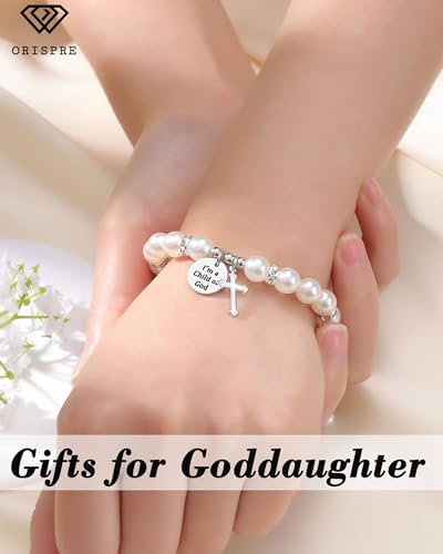 Image of Peal Cross Bracelet for Girls Daughter Granddughter Goddaughter Baptism Communion Confirmation Birthday Christmas Gifts