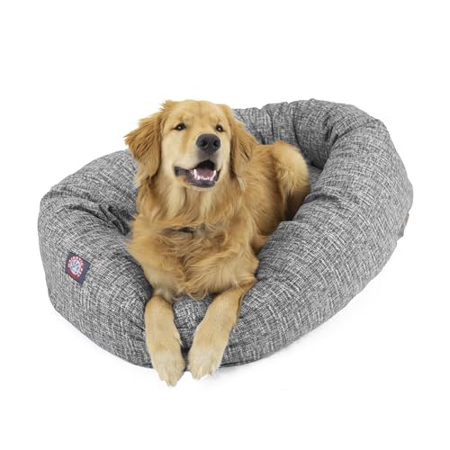 Image of Majestic Pet 32 Inch Bagel Calming Dog Bed Washable - Cozy Soft Round Dog Bed with Spine Support for Dogs to Rest Their Head - Fluffy Donut Puppy Mat 32x23x7 (Inch) Medium - Lt. Black