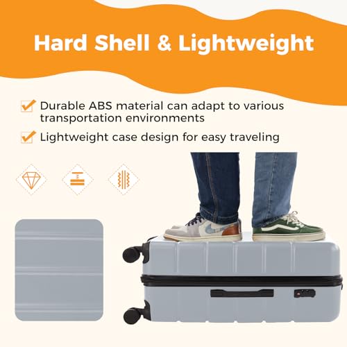 Image of NEWBULIG 24 Inch Checked Luggage, Expandable Suitcase with Spinner Wheels | ABS Hard Shell, Lightweight, Rolling, Smooth, TSA Lock, Business Trips and Daily Vacations, Light Grey