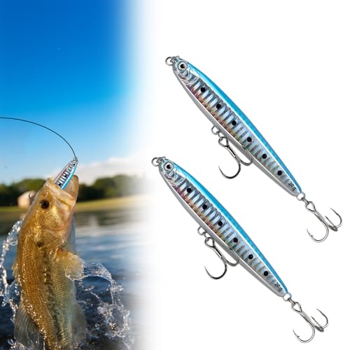 2 señuelos de pesca fluidos 10 cm/24 g, largo alcance, cebo artificial tipo lápiz cebo realista, con anzuelos agudos, ideal para la pesca en el mar, río, lago y barco