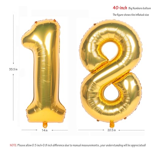 Image of 40 Inch gold Number Balloons 18 Helium Foil Mylar Balloon | Birthday Party banquet Decoration 18