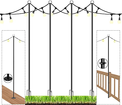 Espird String Light Poles for Outdoor,9ft Sturdy Stainless Steel Pole Post Stand to Hang Cafe Lights Outside for Deck Patio Garden Backyard,Wedding and Party (4-Pack   3 in 1)