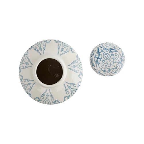 Blue & White Decorative Ceramic Ginger Jar with Lid by Creative Co-Op - Image 2