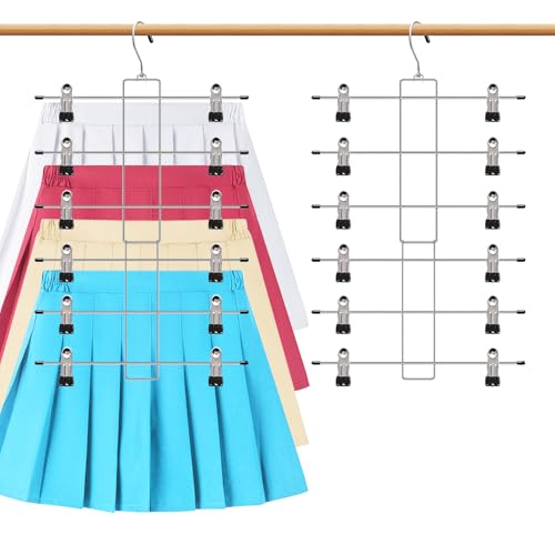 2 Pcs Closet Organizer, 8 Tier Tank Top Hanger and 6 Tier Skirt Hangers with Clips for Women, Bra Tie Jeans Pants and Storage Space Saving, Non-Slip Hanging Sport Bras Holder (2 Trouser hangers)