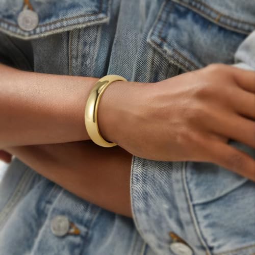 Cuff Bracelet Stack, 18K Gold-plated Open Bangle Bracelet, Teardrop Hinged Thick Wrist Chunky Bracelet Set for Women, Non Tarnish Jewelry Gift, 2 Pack4