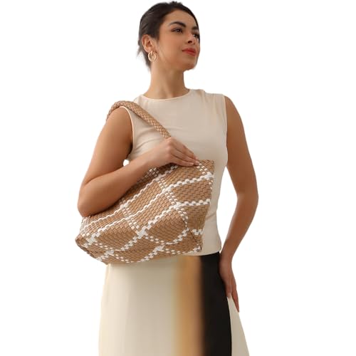 Image of SporGenius Woven Handbag Two Tone Tote Bag Vegan Leather Purse