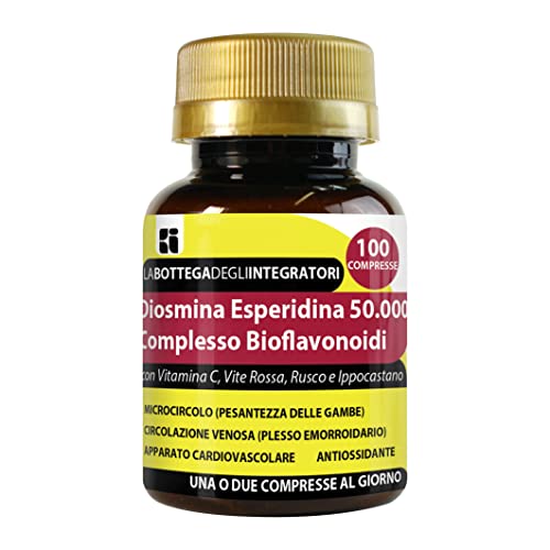 Diosmina Micronizzata Esperidina Complesso Bioflavonoidi 100 Compresse con Vitamina C, Vite Opc, Rusco, Ippocastano | Senza Glutine e Lattosio | Gambe Pesanti Microcircolo Plesso Emorroidario