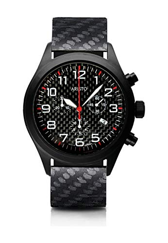 Preisvergleich Produktbild Aristo Chrono 0H15, Edelstahl, PVD schwarz, Carbonspange, Quarzuhr, Carbon Optik