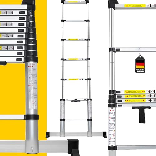 𝐂𝐑𝐀𝐅𝐓𝐅𝐔𝐋𝐋 Aluminium Teleskopleiter CF-101B | 𝟑 𝐉𝐀𝐇𝐑𝐄 𝐆𝐀𝐑𝐀𝐍𝐓𝐈𝐄 - Finger Protection - Trittleiter - Stehleiter - Ausziehleiter - Anlegeleiter (4.4 Meter Soft Close)