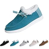 AngryMonkey Women's Winter Warm Wendy Shoes,Comfort Cotton Lined Ankle Lightweight Non-slip Moccasins Canvas Flat Snow Boots (8,blue,8,Women)