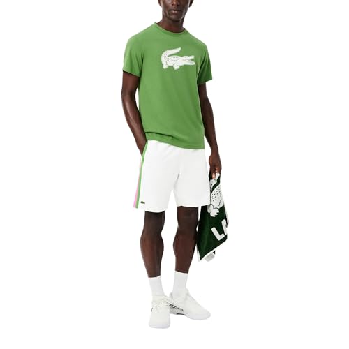 Lacoste Mens Lightweight Colour-Block Stripe Tennis Shorts White/Fushia Pink-Billiar Large