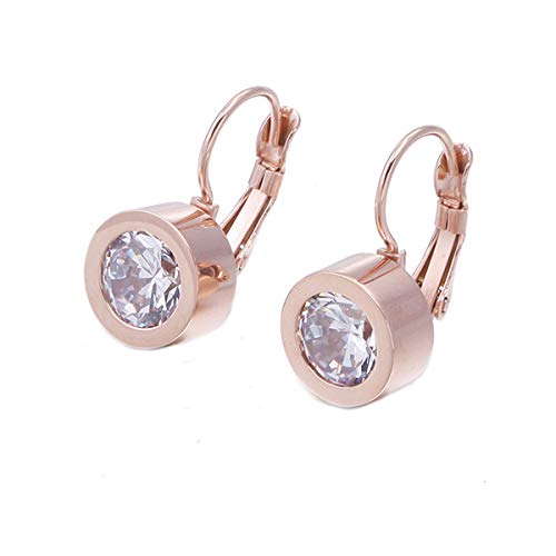 K COOL Round Cut Bezel AAA Cubic Zirconia Leverback Dangle Earrings Gold Rose Gold Silver Drop Earrings Jewelry Gorgeous Gift for Women Girls (Rose Gold Plated)