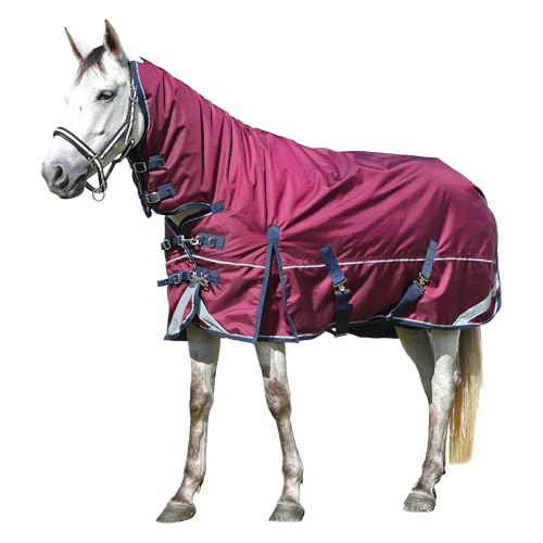 LEAFOREST 1680D Turnout Horse Winter Blanket Waterproof Snow Proof Combo Heavy Weighted Blankets 300g Fill Sheet with Neck in The Pasture Paddock Burgundy 72 inches