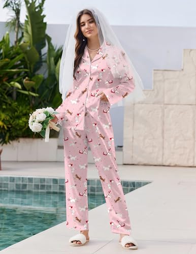 Image of Ekouaer Pajamas For Women Set Silk Pjs 2 Piece Satin Sleepwear Long Sleeve Button Down Lounge Sets With Pant