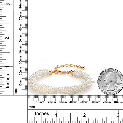 Gem Stone King 18K Yellow Gold Plated 6 Row Twisted Dangling Imitation Pearl Bracelet For Women (7 Inch + 2 Inch Extender)4