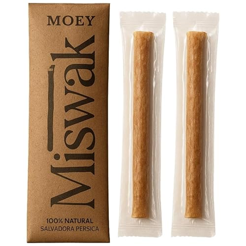 MOEY Miswak Sticks for Teeth - Made from Salvadora Persica - Soak to Reduce Natural Scent - Vacuum-Sealed for Freshness - Whitens Teeth Freshens Breath & Strengthens Gums