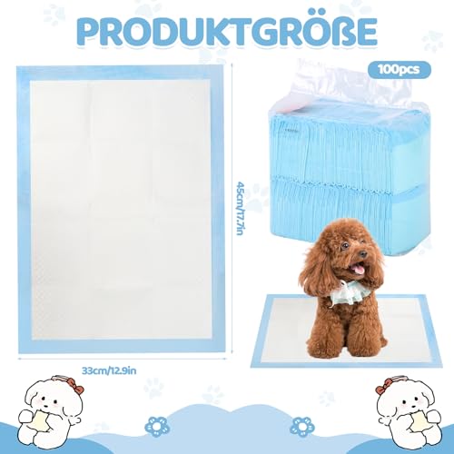 100 Stück PIPI Matten für Hunde, 33x45cm Welpen Unterlagen Trainingspads, Auslaufsicheres 5 Lagiges Design, Super Saugfähige Oberfläche, Welpenunterlagen Einweg für Kranke und Inkontinente Tiere