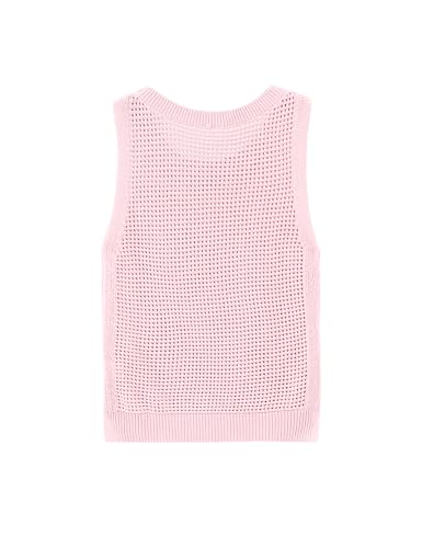 Womens Knit Sweater Vest Summer Tank Tops Round Neck Crochet Hollow Out Sleeveless Crop Top3