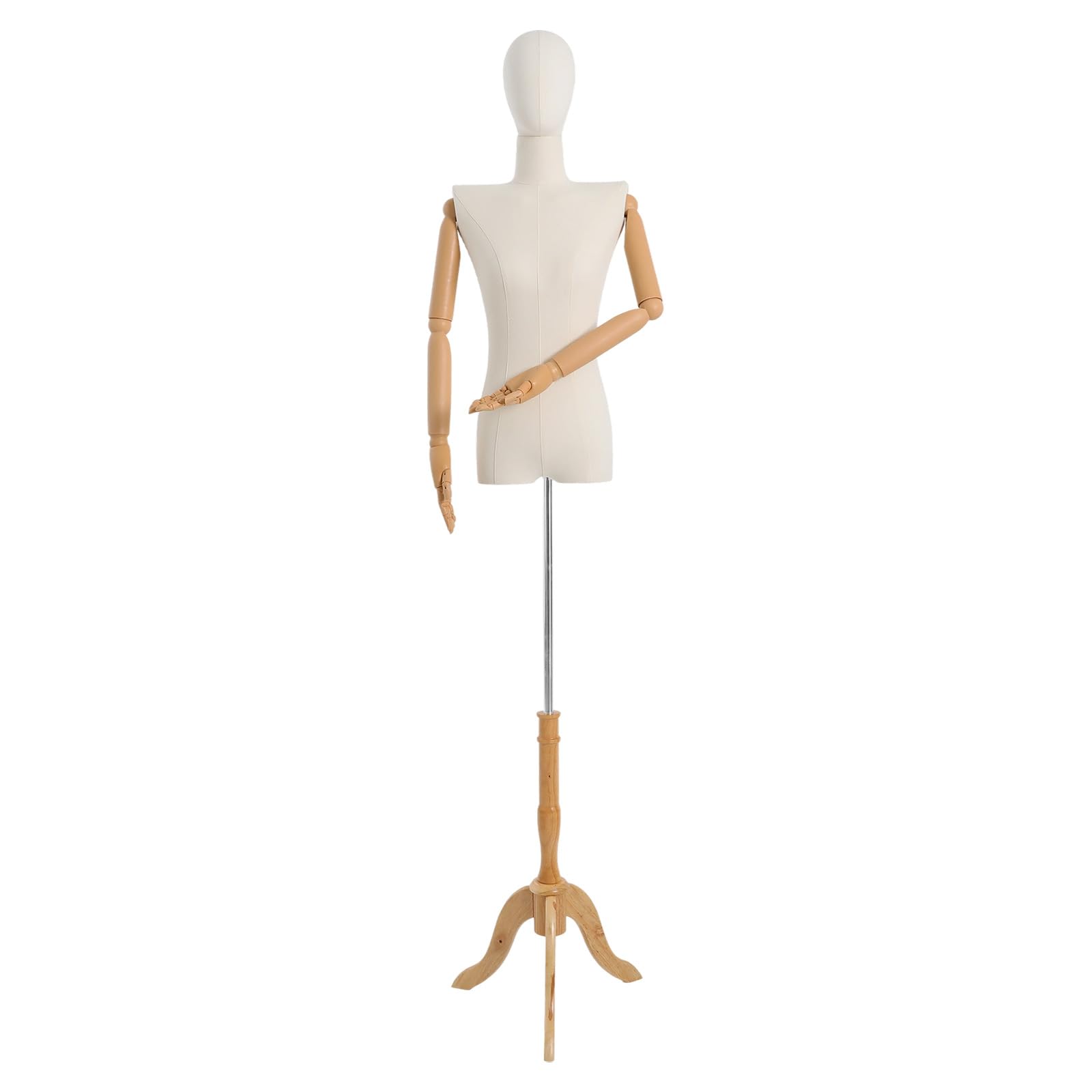 Manichino da sartoria femminile con testa girevole e braccia flessibili, altezza regolabile 155 – 200 cm