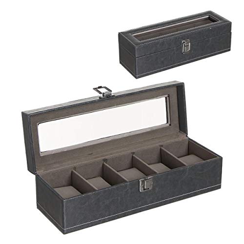 Deco Line - Caja para 5 relojes, piel sintética, color gris 29 cm