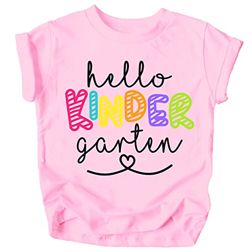 Olive Loves Apple Hello Kindergarten First Day of School Gift Back to School Pink Shirt 4T