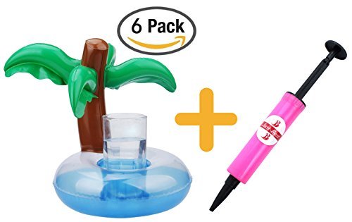 Just-Best Toys for Pool Items - Inflatable Palm Island Drink Holder (6 Packs) with a Mini Air Pump for Fun Water Floats