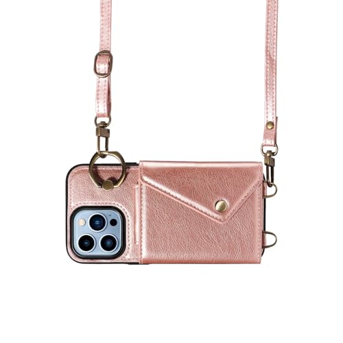 Coque Phone 13 Pro rose gold étui portefeuille en cuir antichoc mince