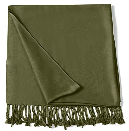 CJ Apparel Avocado Green Solid Color Tassels Design Nepalese Shawl Seconds Scarf Wrap Stole Throw Head Wrap Pashmina Hand Made in Nepal New3