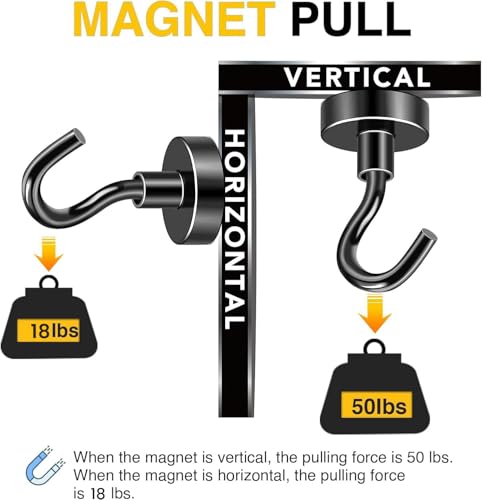 Image of DIYMAG Magnetic Hooks,50lbs Heavy Duty Magnets with Hook Black 6 Pack | Rare Earth N52 2026 Cruise Cabin Ship Essentials for Fridge Hanging Classroom Beach Vacation Kitchen Grills Home Must Have