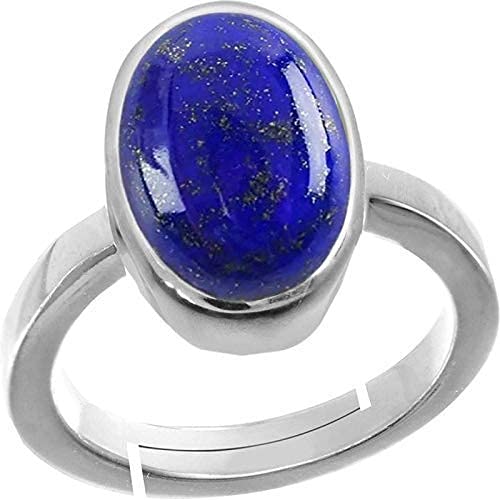 RRVGEM Lapis lazuli Lazwart Pierre précieuse de 3,25 carats, lapis lazuli, sans chauffage, plaqué argent, bague réglable en pierre précieuse certifiée en...