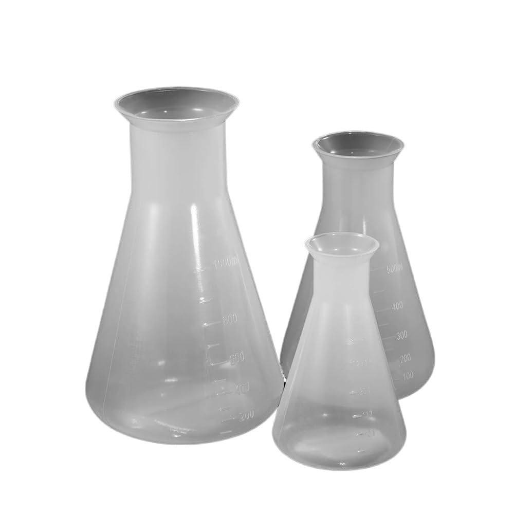 Szklana kolba Erlenmeyera z szeroką szyjką, Plastikowe kolby Erlenmeyera, 3 szt., 250-1000 ml, do eksperymentów laboratoryjnych