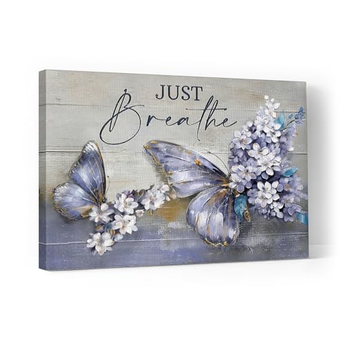Ooeiiiy Butterfly Canvas Wall Art Purple Butterfly And Flower Wall