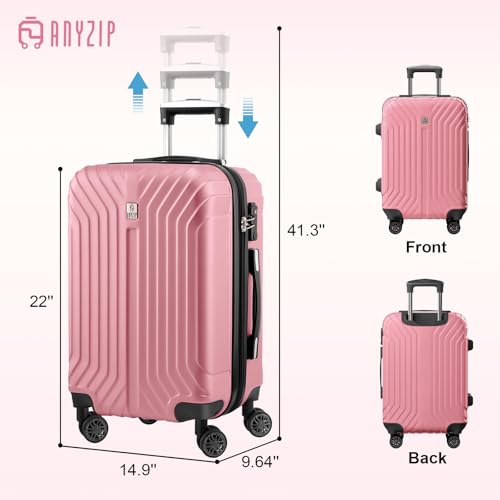 AnyZip Expandable Carry On Luggage, 20 Inch Hard Shell Travel Suitcase,Rolling Lightweight Suitcases with Wheels TSA Lock (Pink) - Image 4