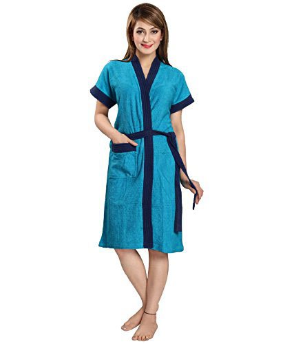 ELEVANTO Bathrobes for Women & Bathrobes for Girls: Everyday Terry Unisex Collection with Kimono Collar, Half Sleeve, 1 Pocket | Soft & Lightweight Comfort bath robe (SKY and ROYALBLUE)