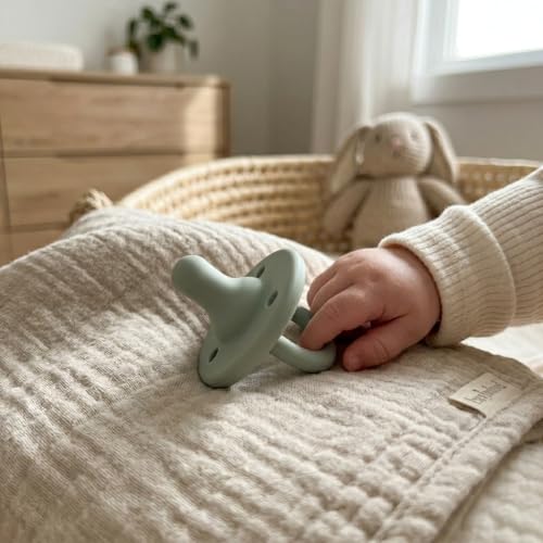 Image of Lee Lee and Me Newborn Pacifier - Sage - 100% Medical Grade Silicone Paci - Breast-Like Nipple for Natural Latch - BPA-Free - Size 0-18 Months