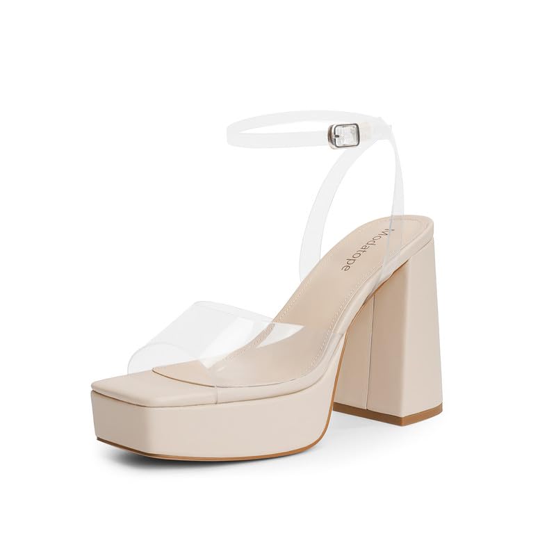 Image of Modatope Platform Heels for Women Platform Sandals Womens Chunky Heel Open Toe Pumps Ankle Strap Womens Wedding Party Pumps Shoes