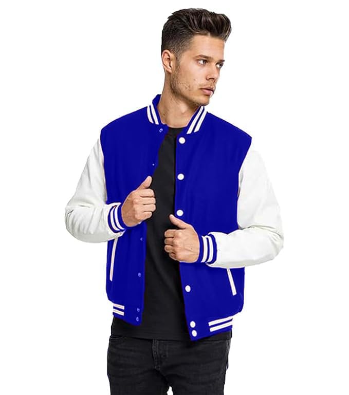 Koverify Cotton Blend Standard Length Long Sleeves Winter Wear Varsity Jacket For Men Koverify Cotton Blend Standard Length Long Sleeves Winter Wear Varsity Jacket For Men