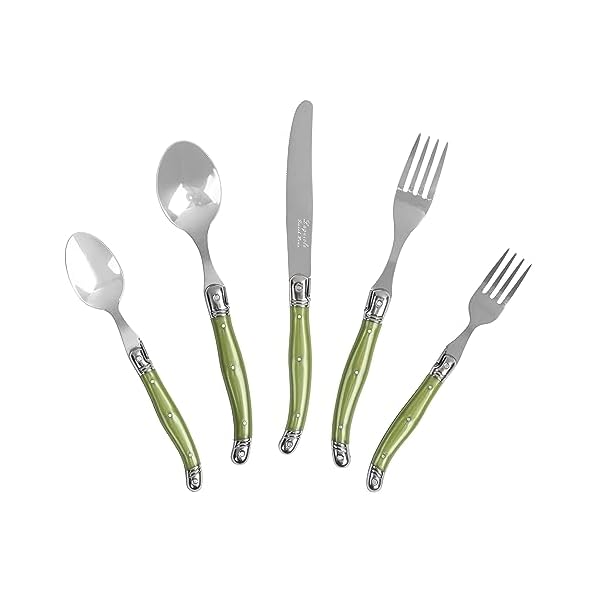   French-Home-Laguiole-20-Piece-Flatware-Set--Stainless-Steel-Flatware-Set-for-4--Luxurious-Pearl-Green-Utensil-Set-with-Knives-Spoons-and-Forks
