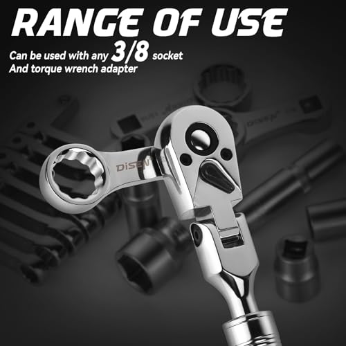 Disen 3/8 Inch Drive Extendable Ratchet,72-Tooth Flex-Head Ratchet Wrench With Quick Release Locking,Soft-Grip With Reversible Switch,Full-Polished Chrome Plating thumb #3