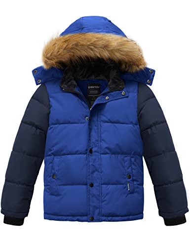 wantdo Boy Winter Puffer Coat waterproof with Faux Fur Coat and Lighweight Puffer Jacket (Blue 6-72