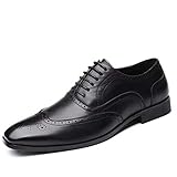  Zapatos Oxford Hombre Cuero Brogue Cordones Derby Vestir Calzado Boda Negocios Moda Uniforme Invierno Negro 44